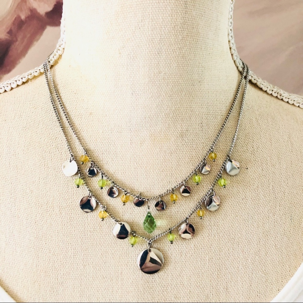 Lia Sophia silver disc faceted glass crystal double strand necklace